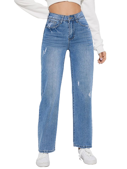 Washed Ripped Mom Jeans