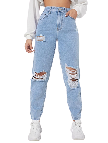 High Waist Ripped Mom Jeans